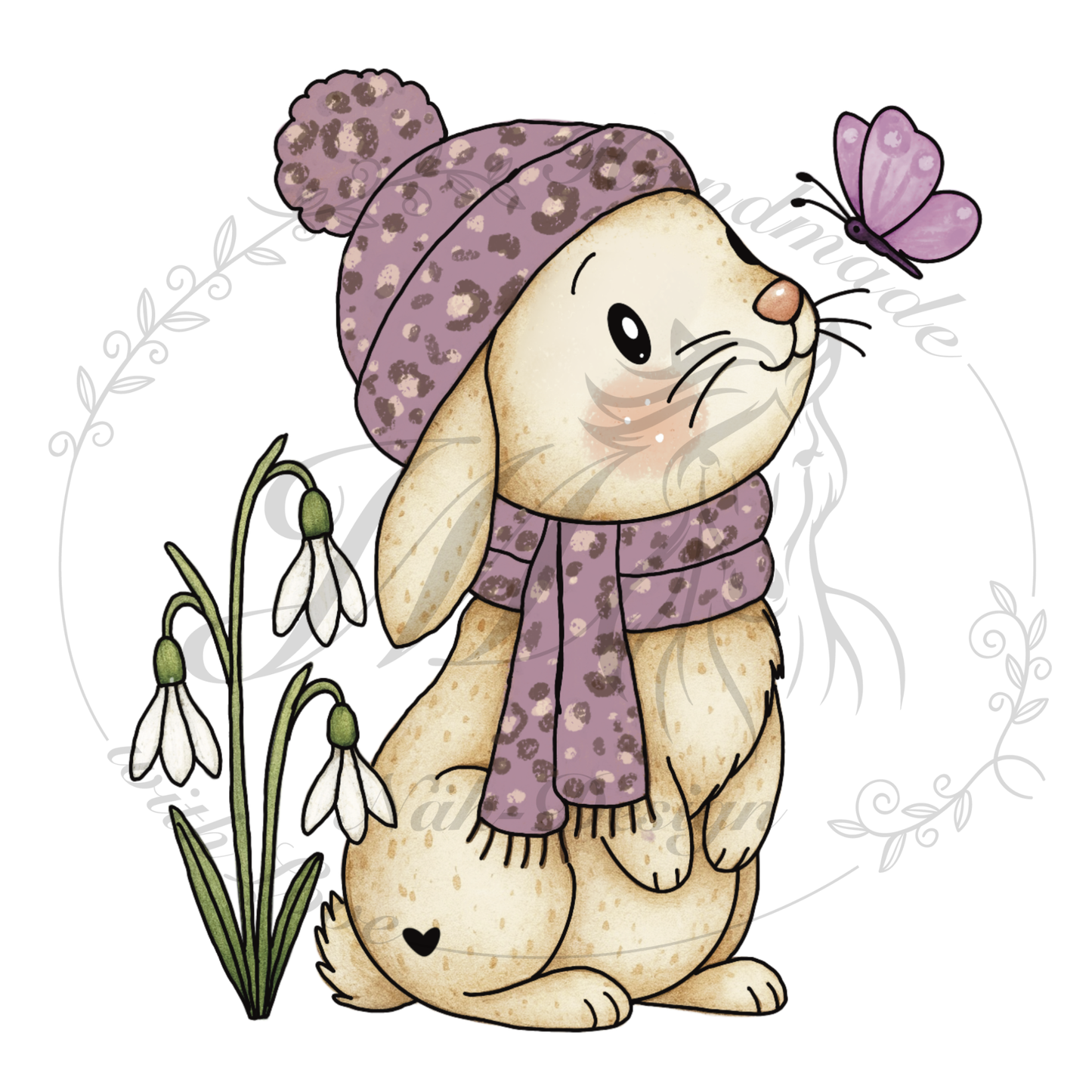 Bügelbild Winterhase Schneeglöckchen