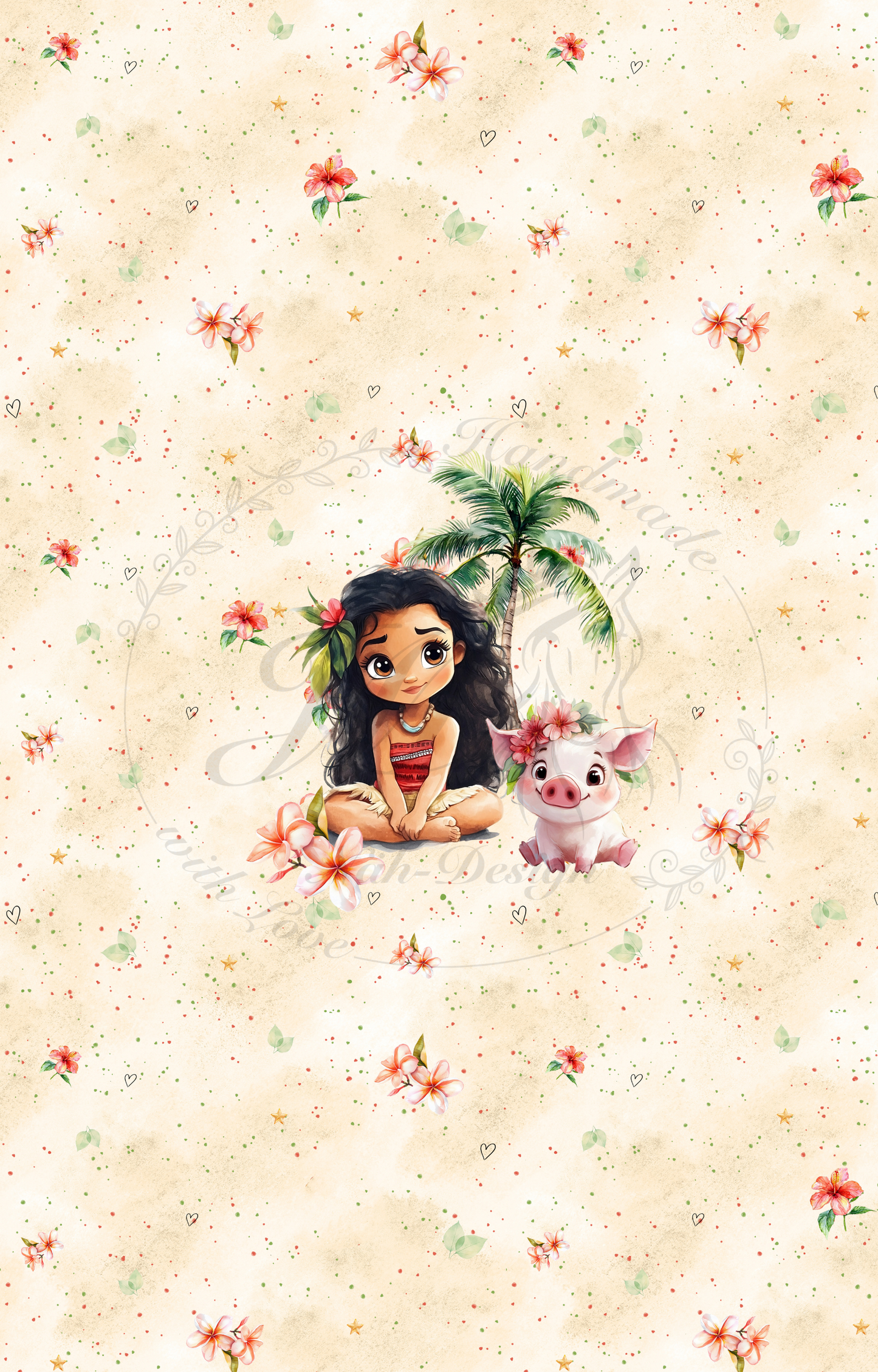 Lagerware - Hawaii Girl (Motivgröße ca. 20 cm) - Panel ca. 75 x 48 cm - Bio Jersey