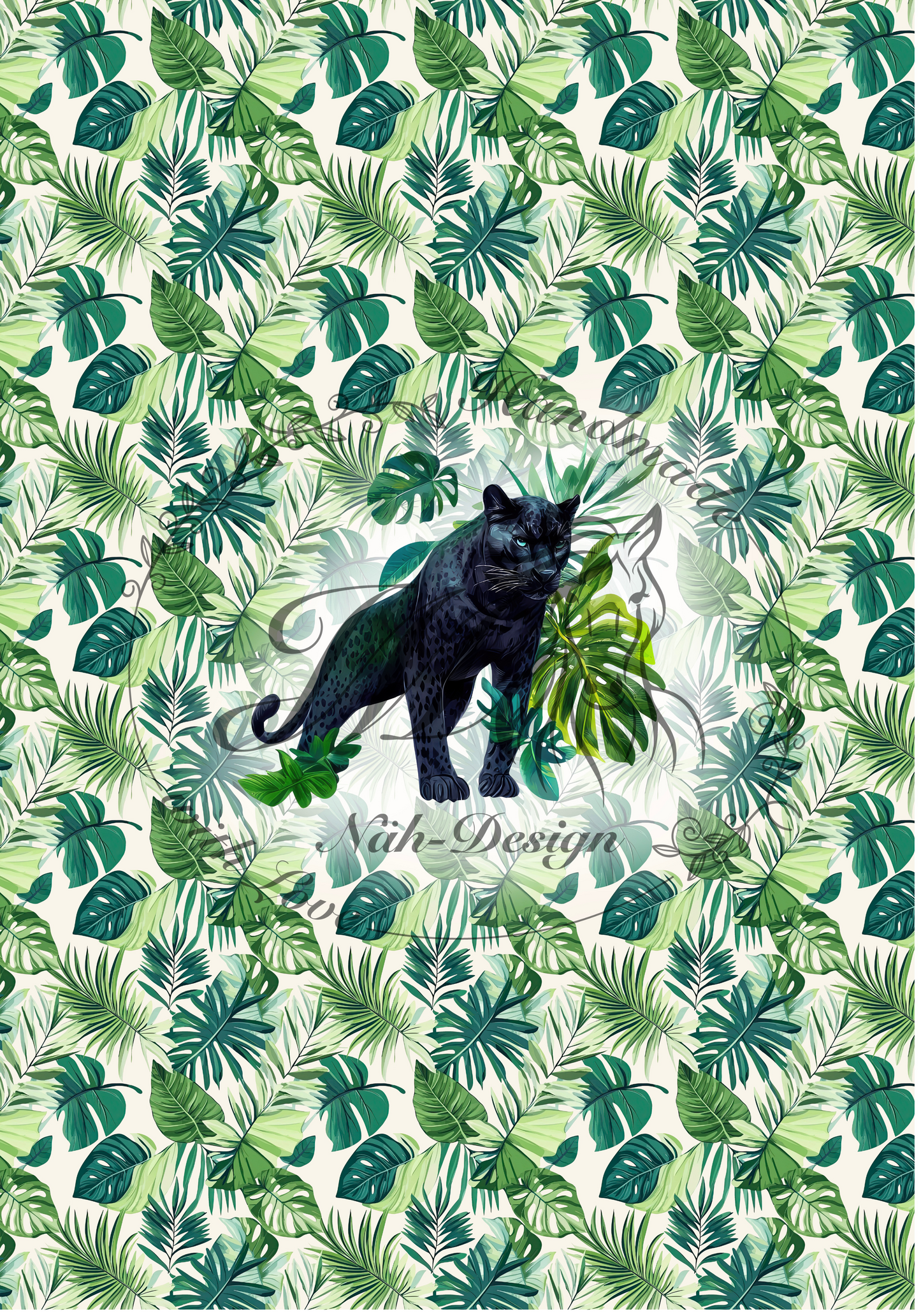 Lagerware - Big panther - white - 2 - Panel ca. 100 x 70 cm - Bio French Terry