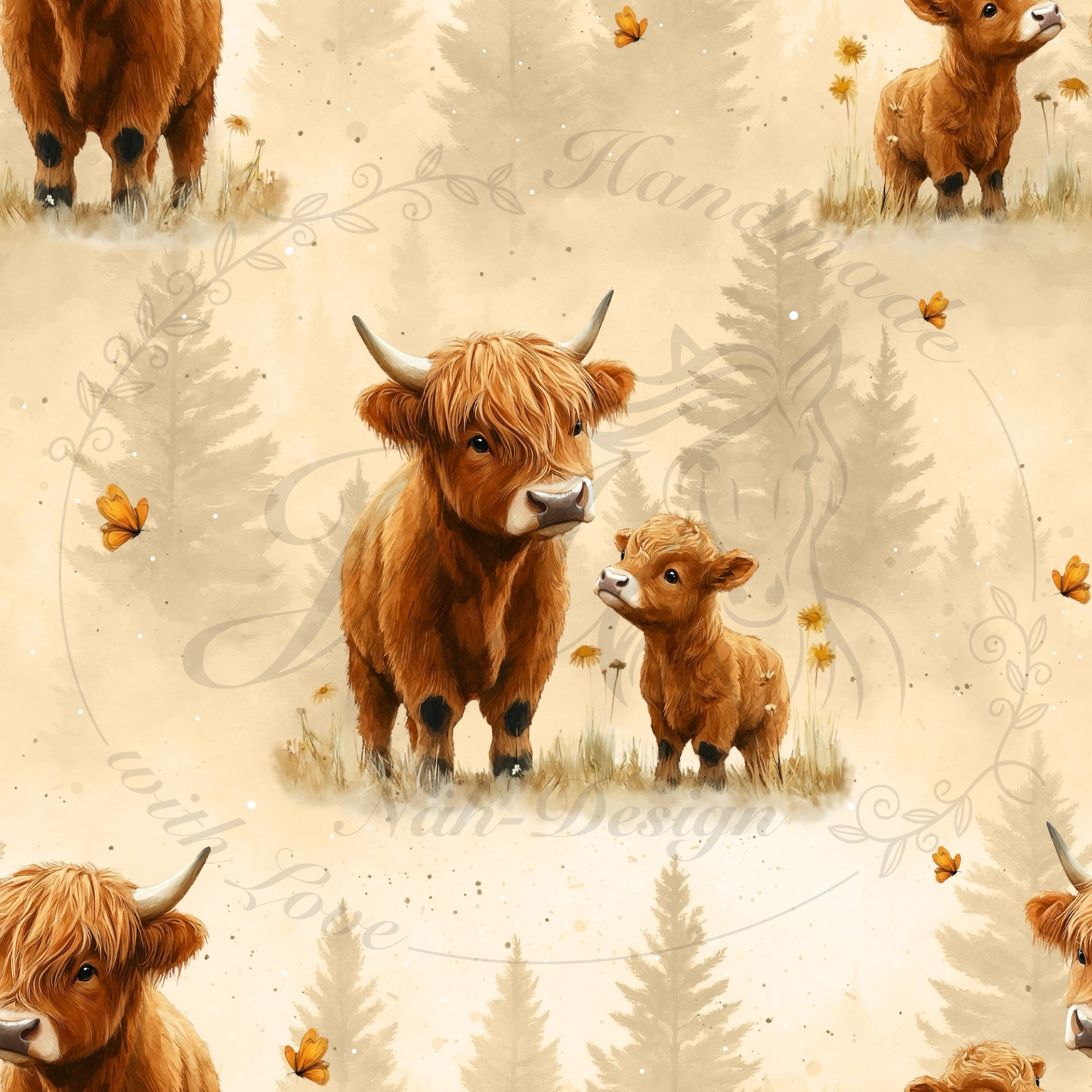 Lagerware - Highland cattle mommy - 0,5 Meter Bio French Terry