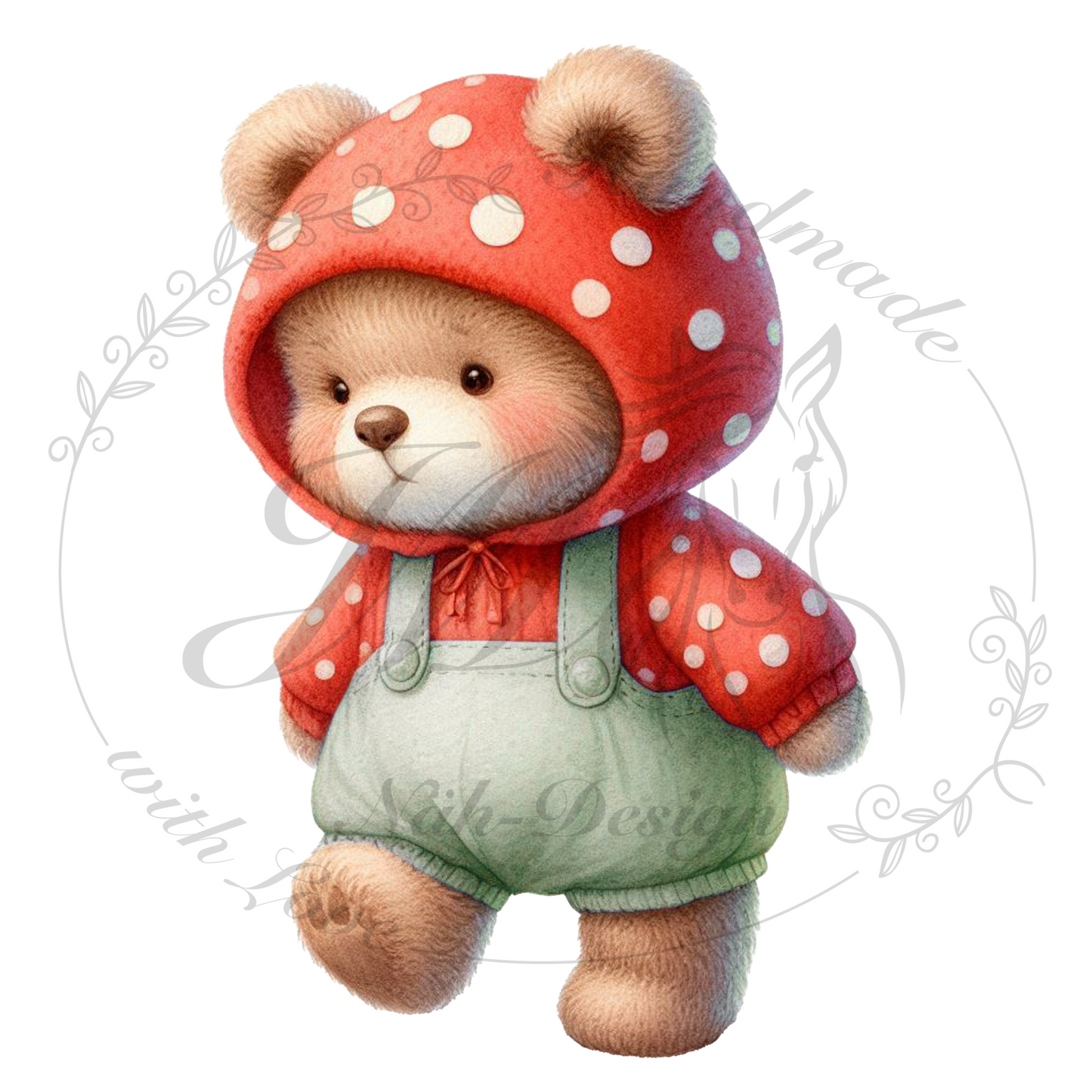 Bügelbild Pilzbärchen beim Waldspaziergang