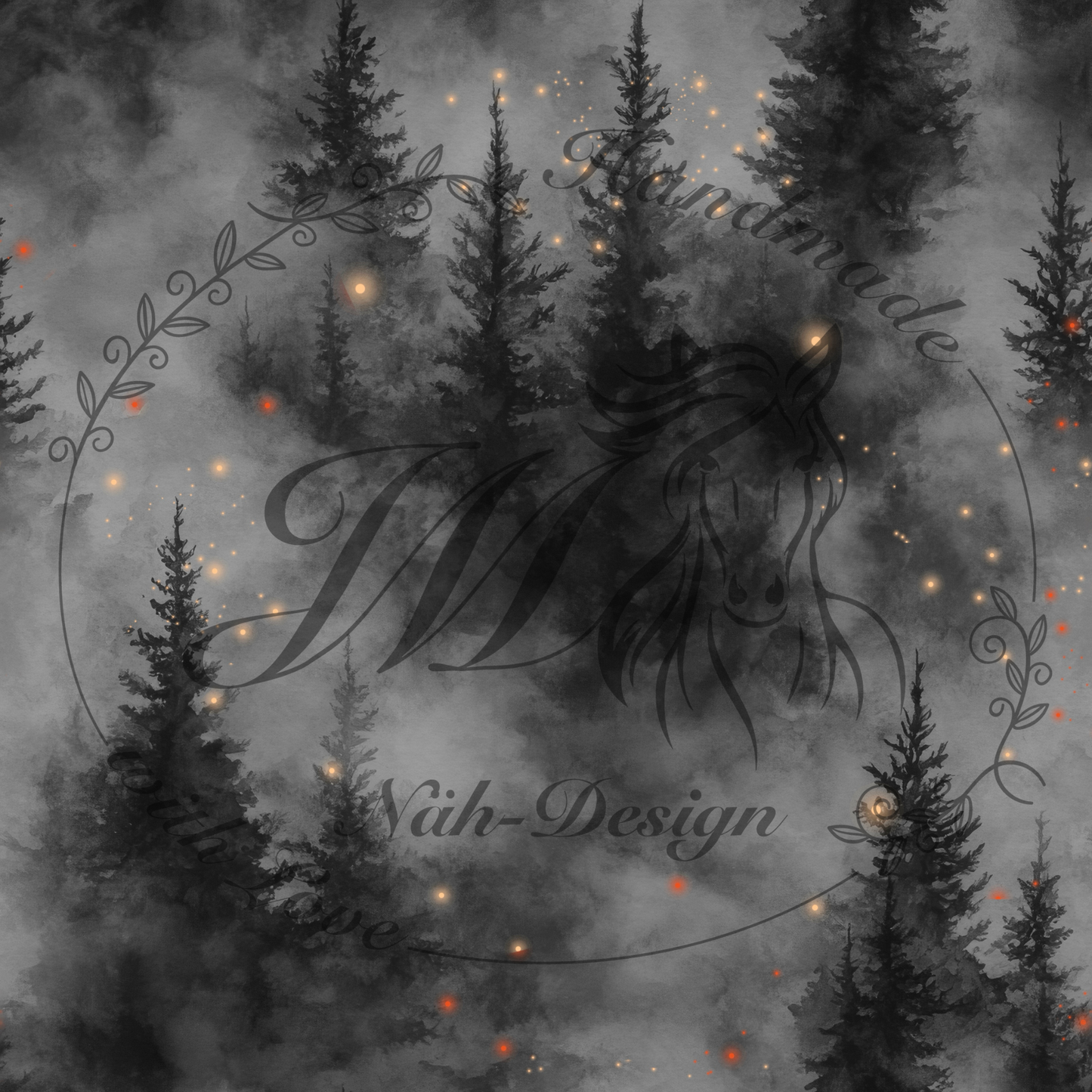 Lagerware - Howling wolf - Night - Kombistoff - 1 Meter Bio Jersey