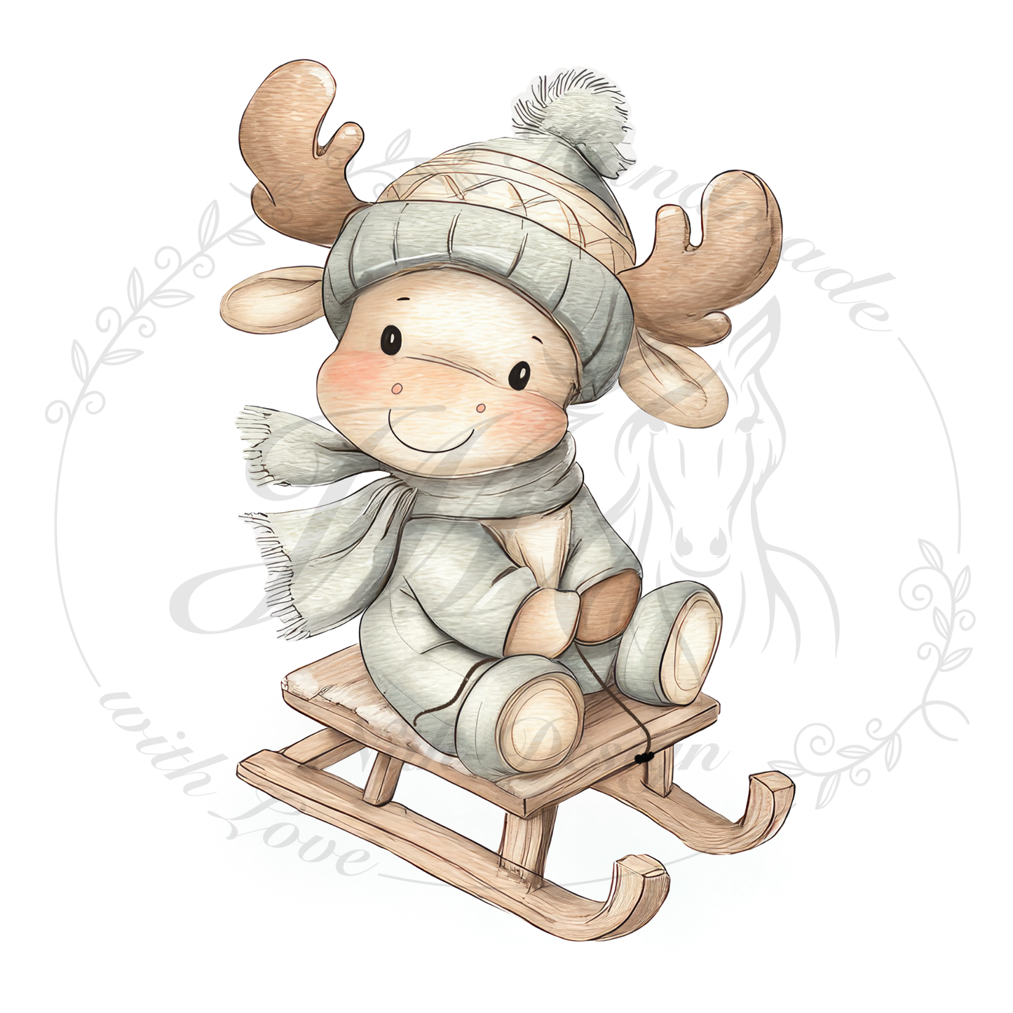 Bügelbild Schlitten-Rentier