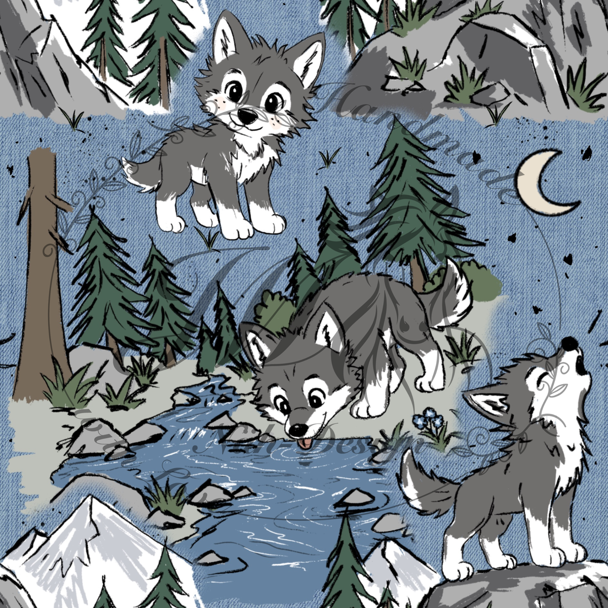Lagerware - Kleiner Wolf - 0,5 Meter Bio French Terry