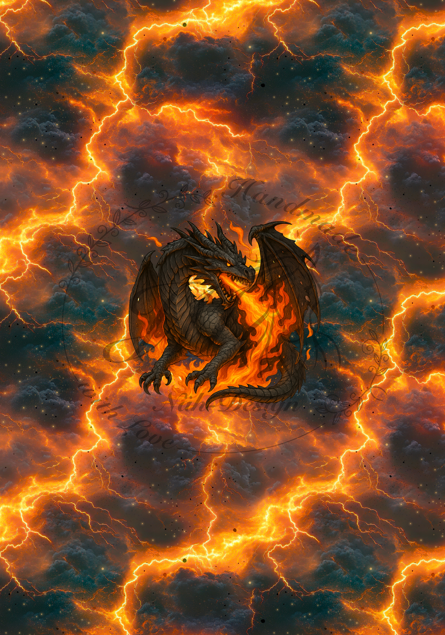 Lagerware - Firestorm Dragon - Panel ca. 100 x 70 cm - Bio French Terry