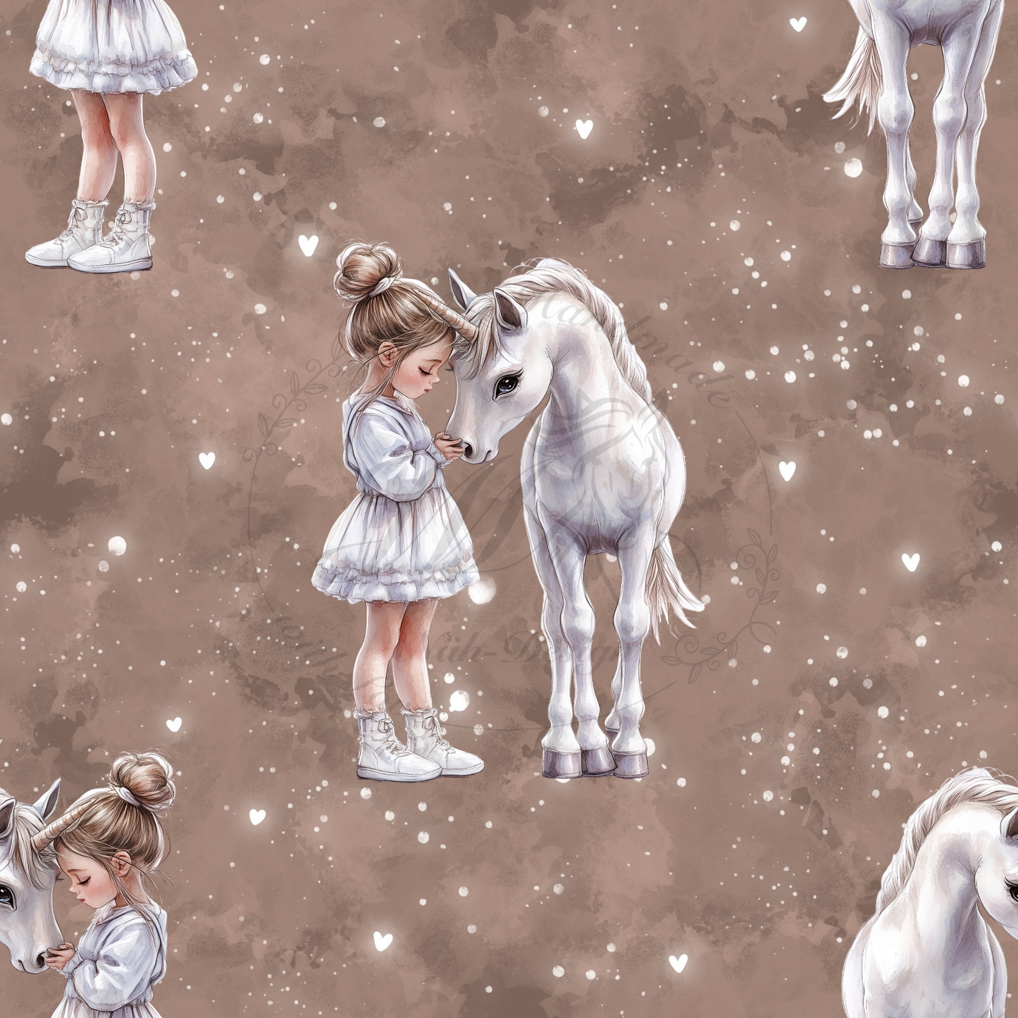 White Unicorn with Girl - brown