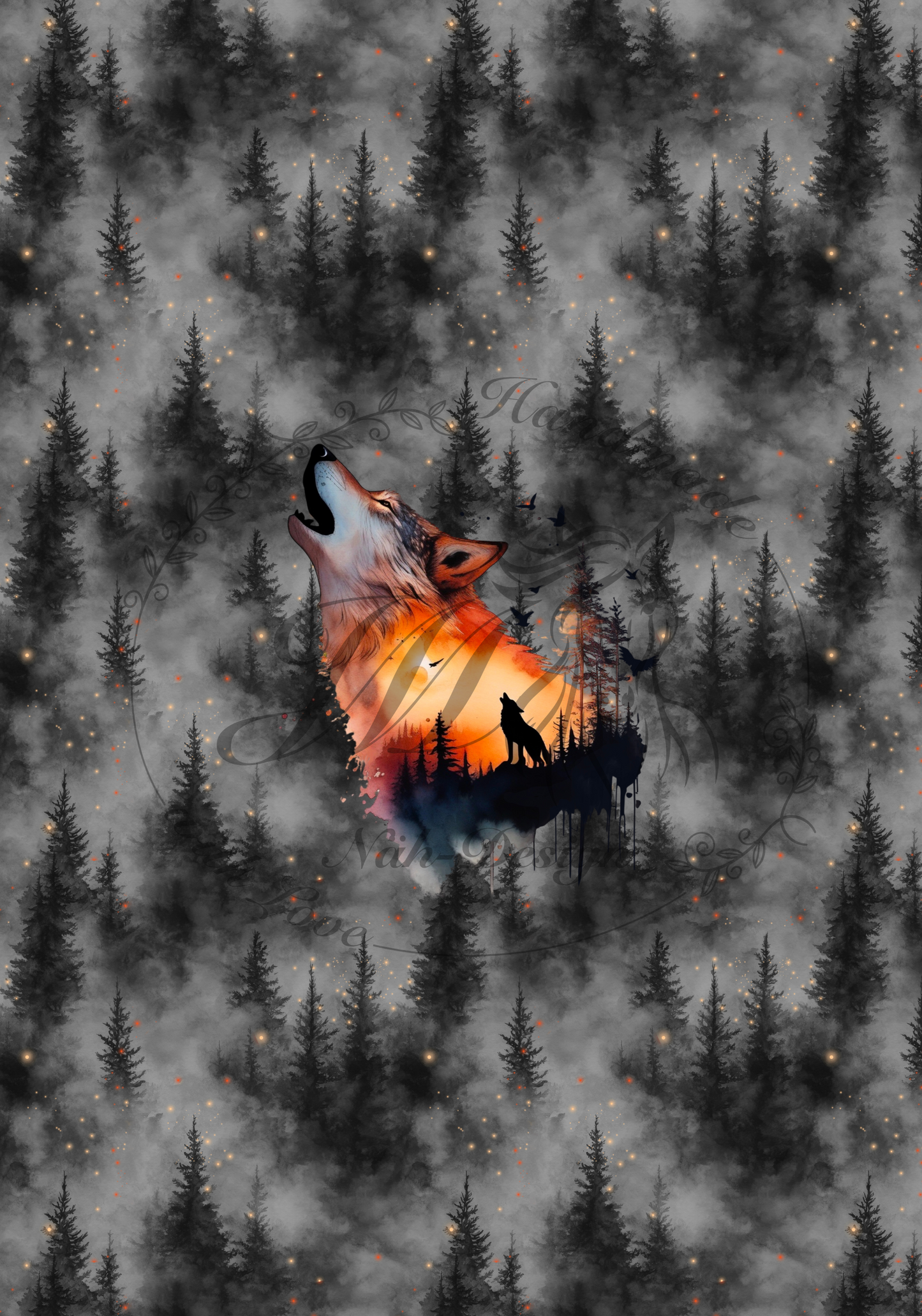 Lagerware - Howling wolf - Night - Panel ca. 75 x 48 cm - Bio Jersey