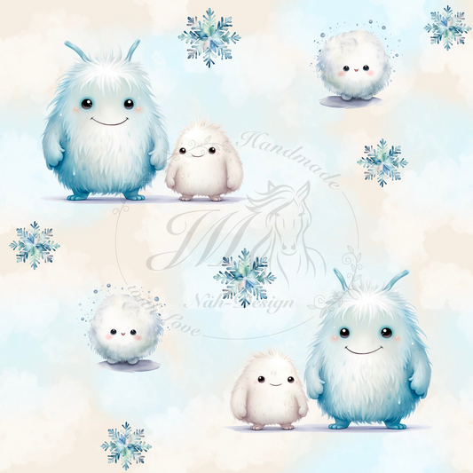 Lagerware - Cute snow monsters - 0,45 Meter Bio French Terry