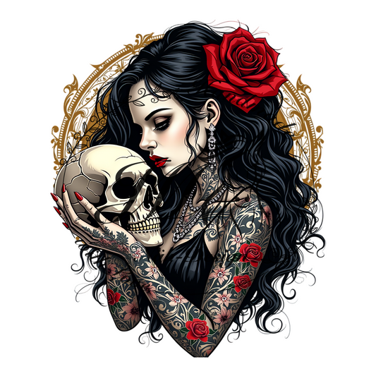 Bügelbild Roses skull girl