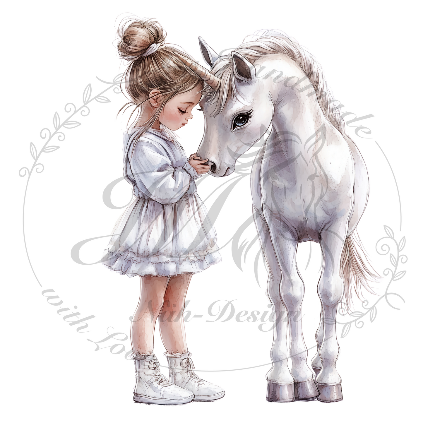 Bügelbild White Unicorn with Girl
