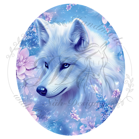 Bügelbild White flower wolf