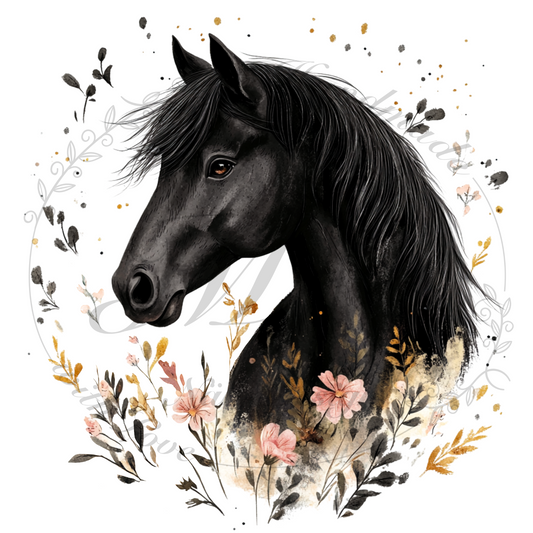 Bügelbild Black flower horse