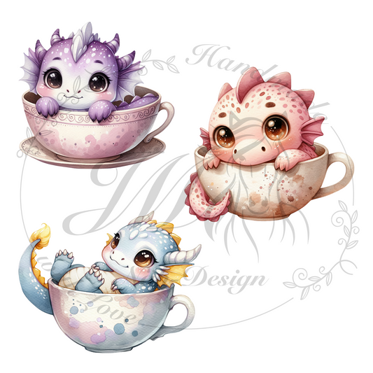 Bügelbild Tea time dragons