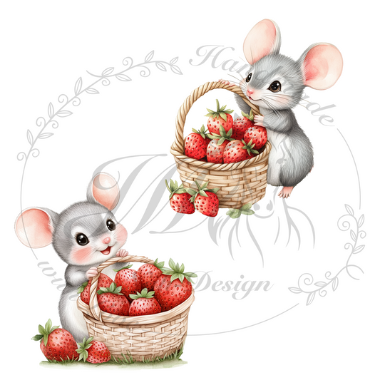 Bügelbild Erdbeermäuschen