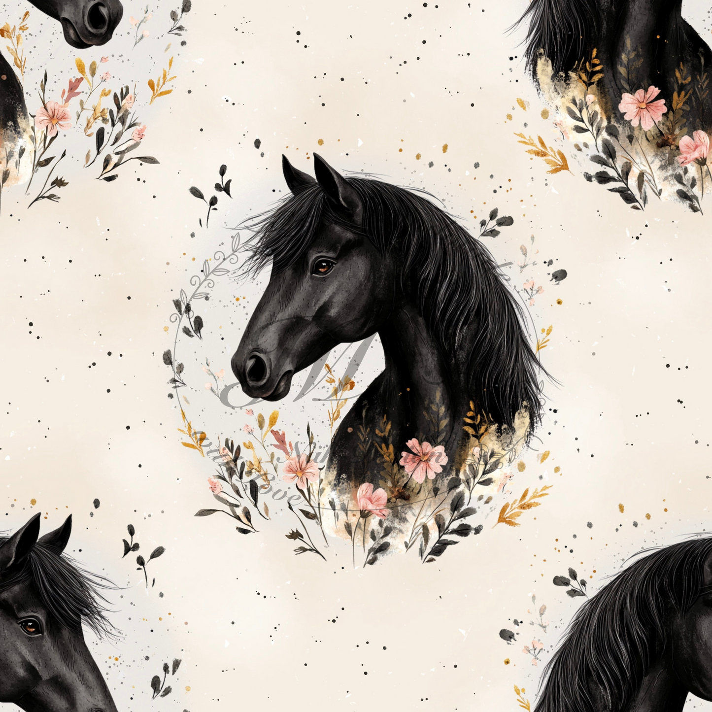 Black flower horse