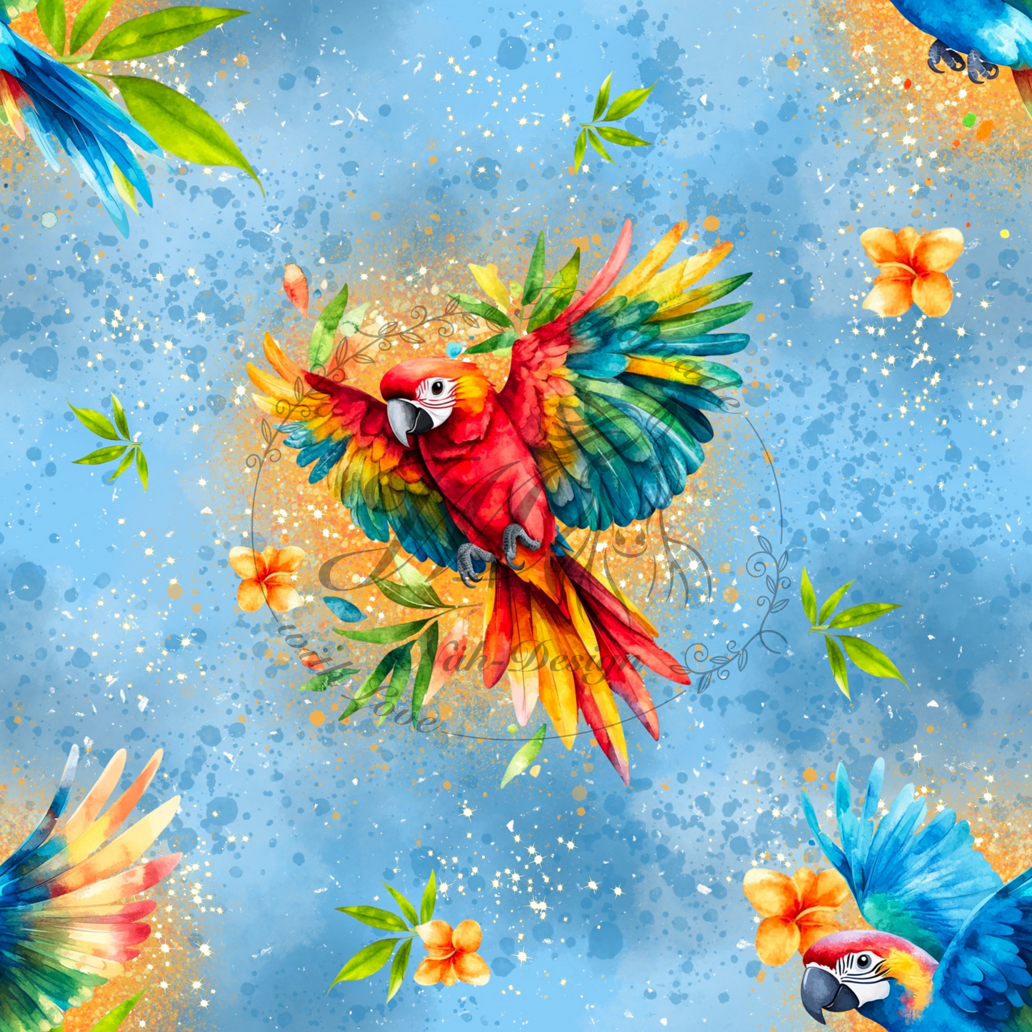 Lagerware - Colorful parrots - 0,5 Meter Bio Jersey
