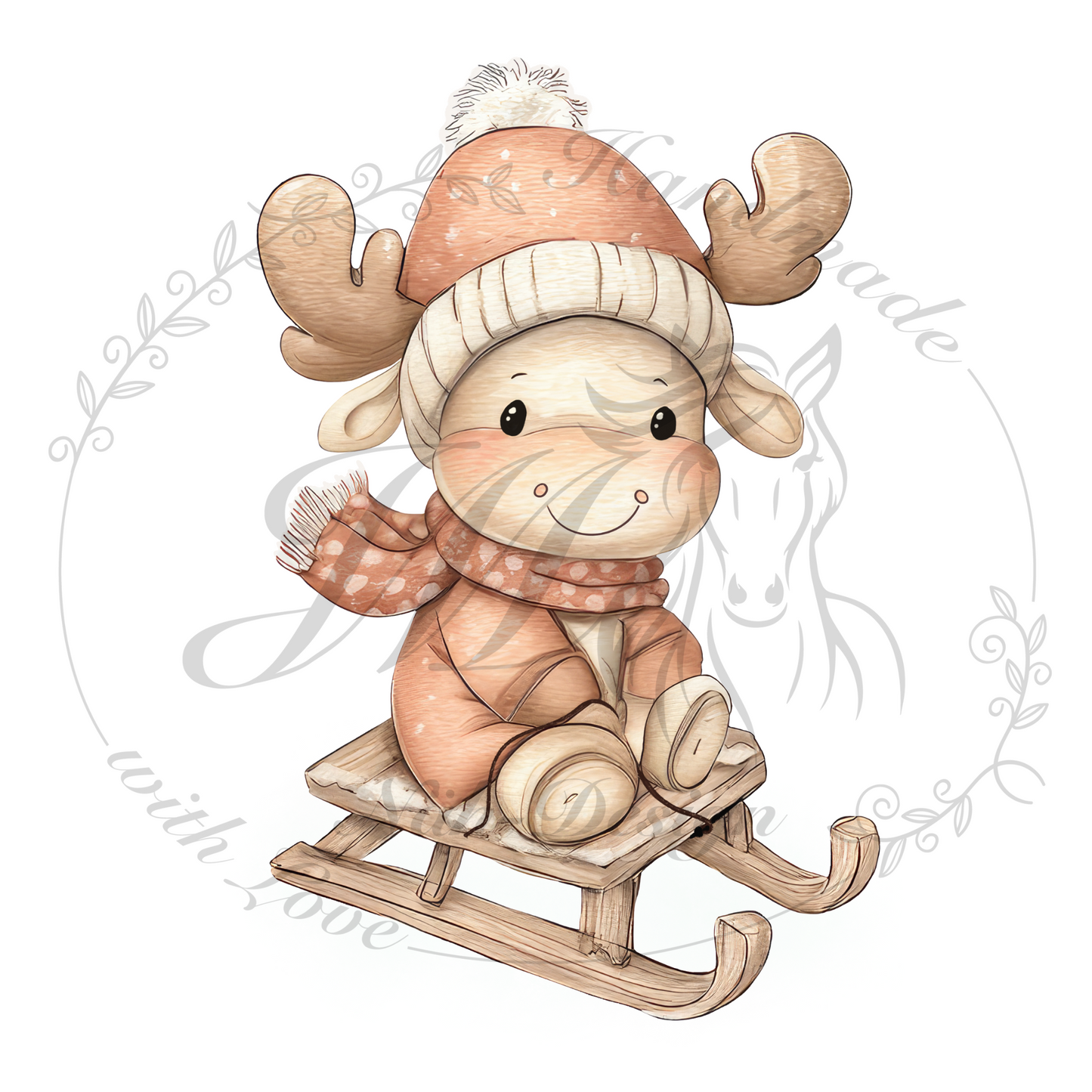 Bügelbild Schlitten-Rentier