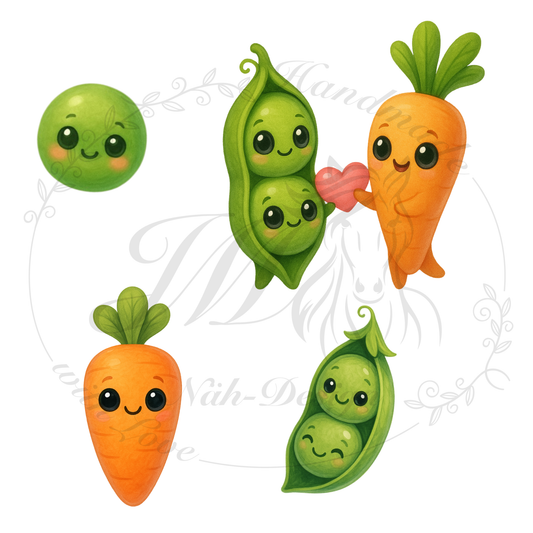 Bügelbild Erbsen und Möhrchen