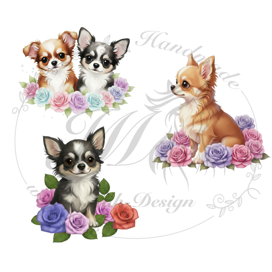 Bügelbild Blumen Chihuahuas