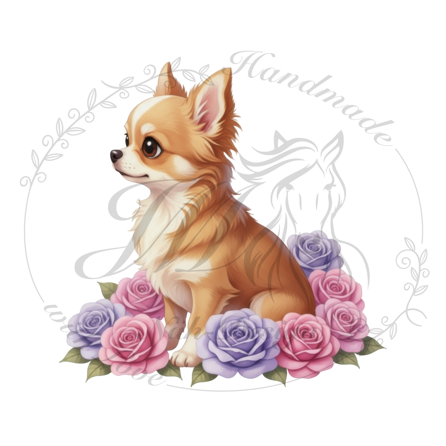 Bügelbild Blumen Chihuahuas