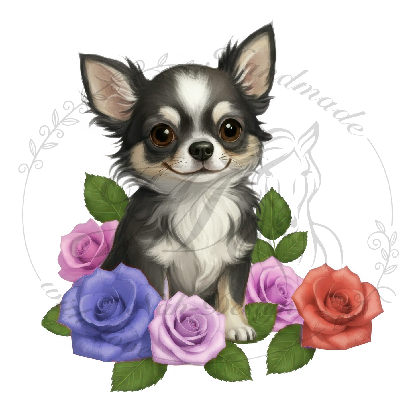Bügelbild Blumen Chihuahuas