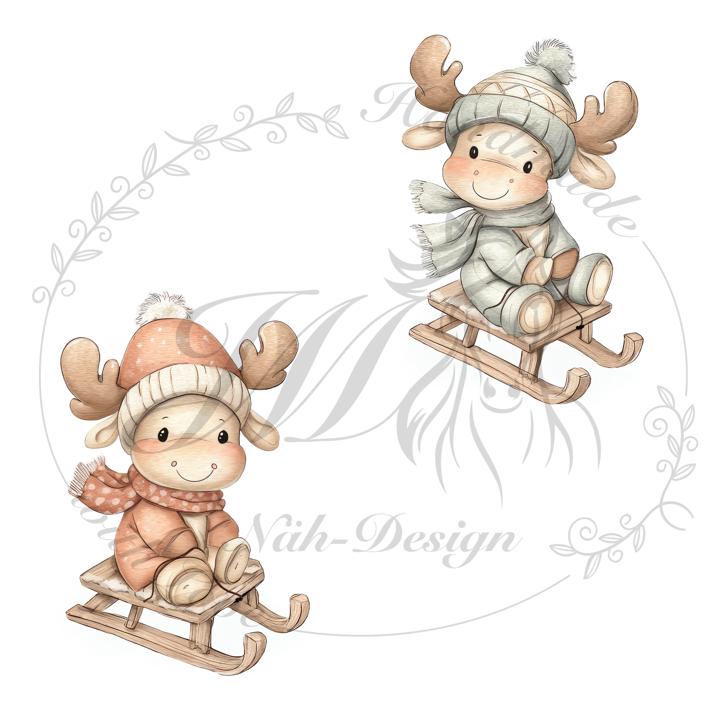 Bügelbild Schlitten-Rentier