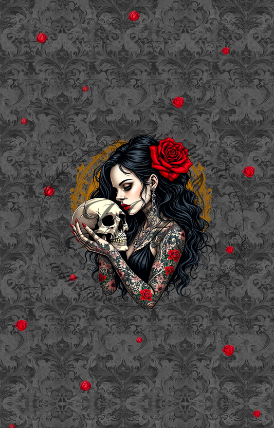 Lagerware - Roses skull girl - Panel ca. 75 x 48 cm - Bio French Terry