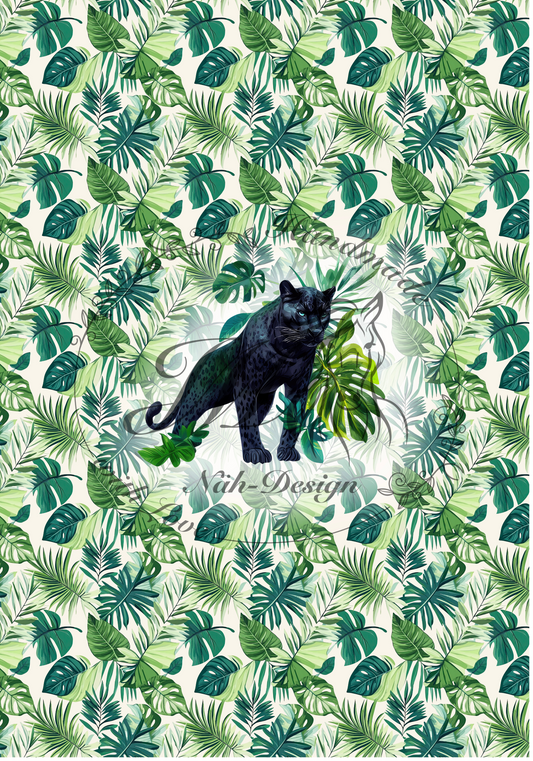 Lagerware - Big panther - white - 2 - Panel ca. 100 x 70 cm - Bio French Terry
