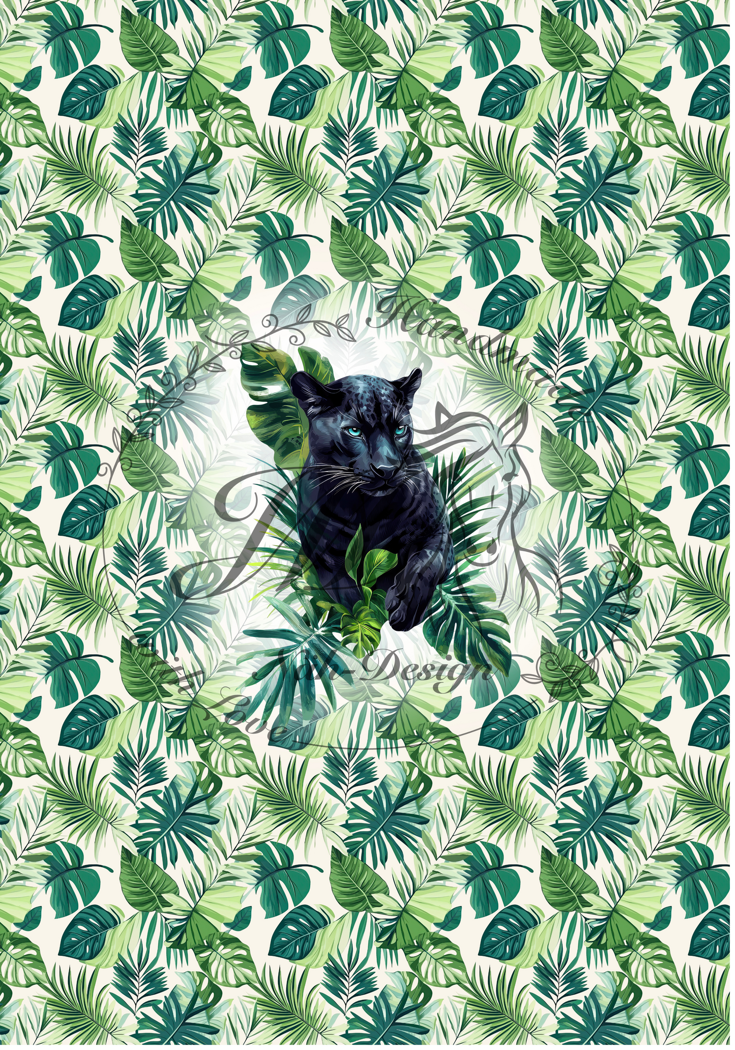 Lagerware - Big panther - white - 1 - Panel ca. 100 x 70 cm - Bio French Terry