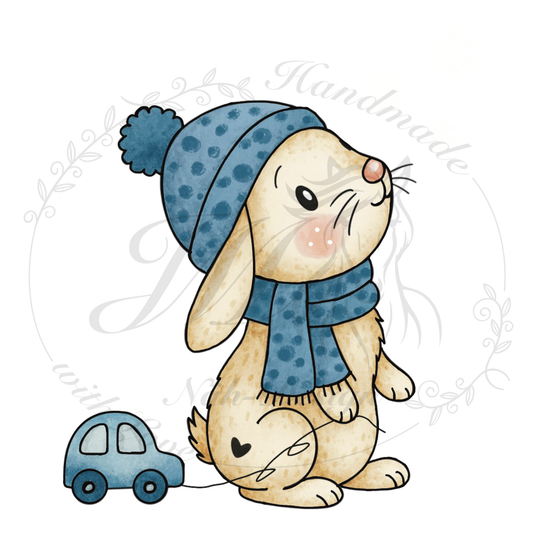 Bügelbild Schneehase mit Auto