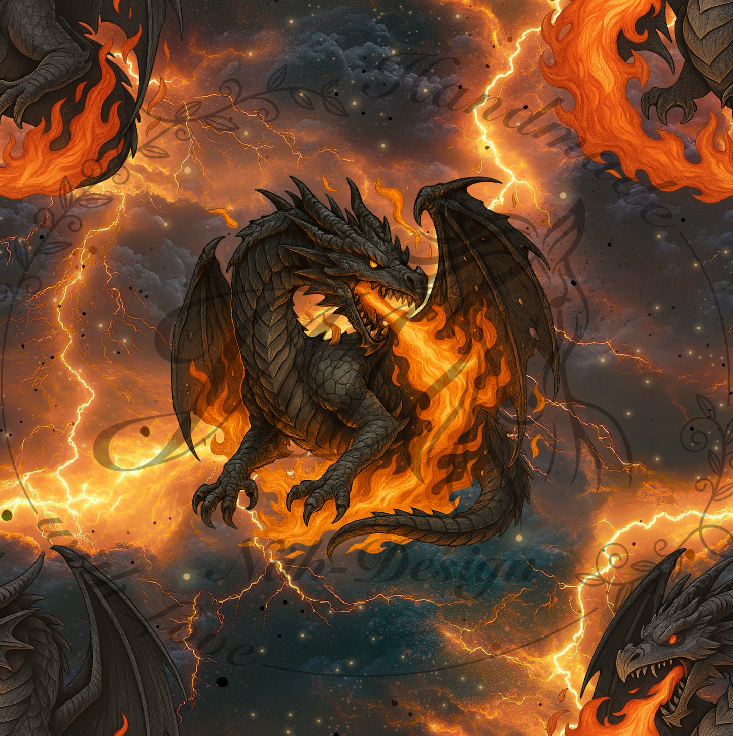 Lagerware - Firestorm Dragon - Motivstoff - 0,45 Meter Bio French Terry