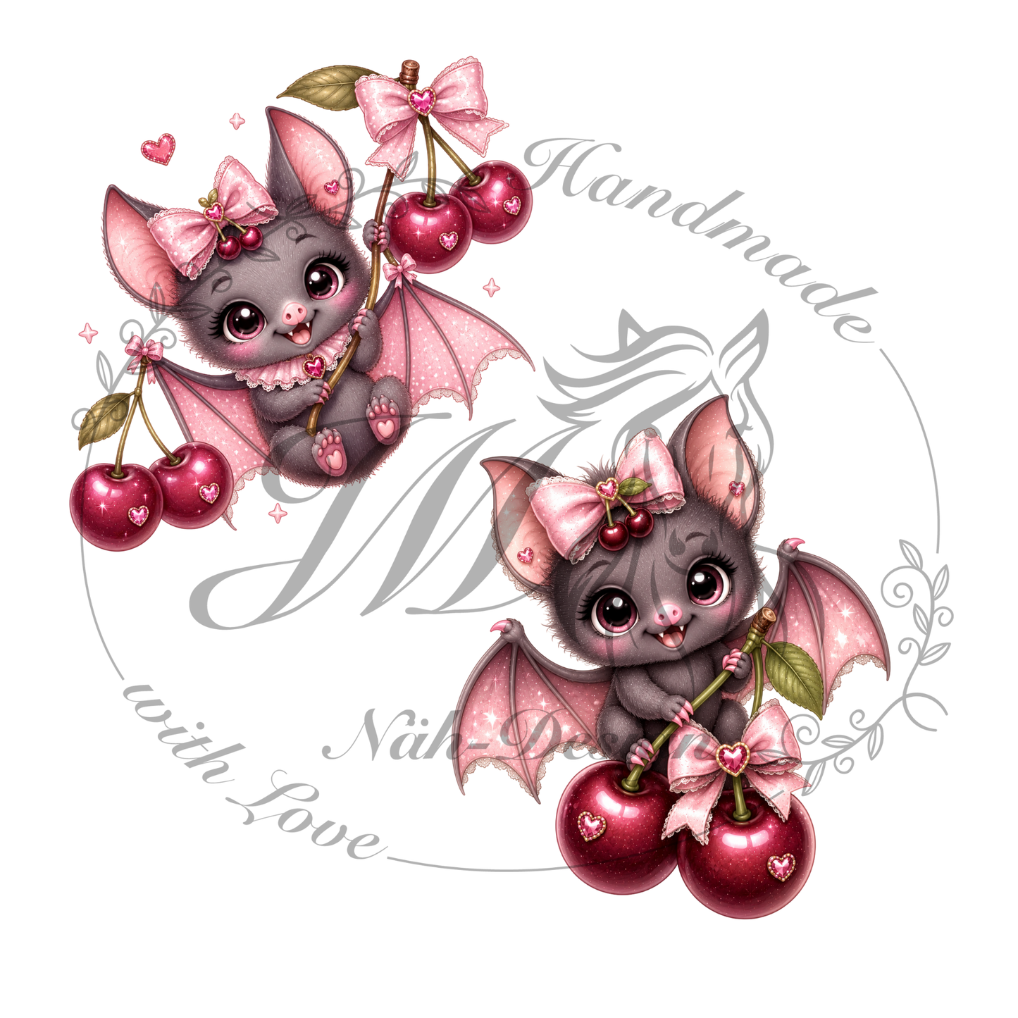 Bügelbild Kirschen Fledermaus