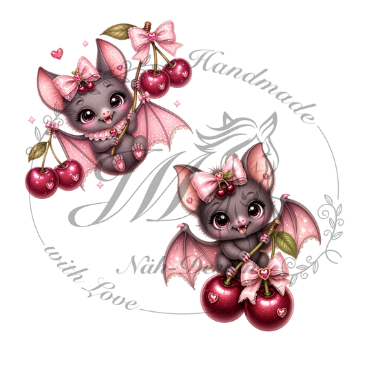 Bügelbild Kirschen Fledermaus
