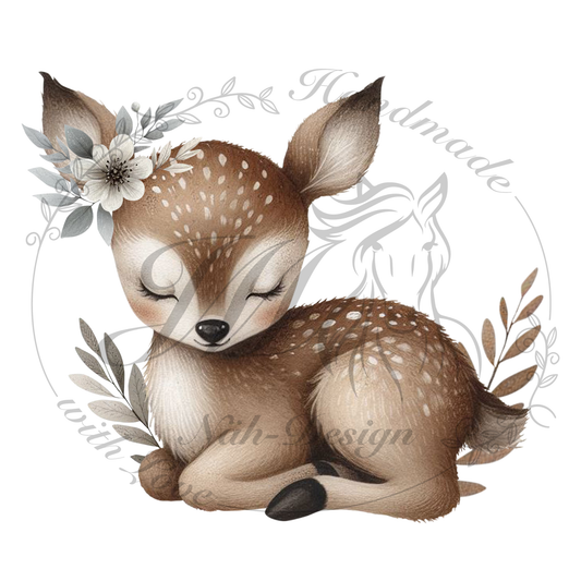 Bügelbild Blumen Reh