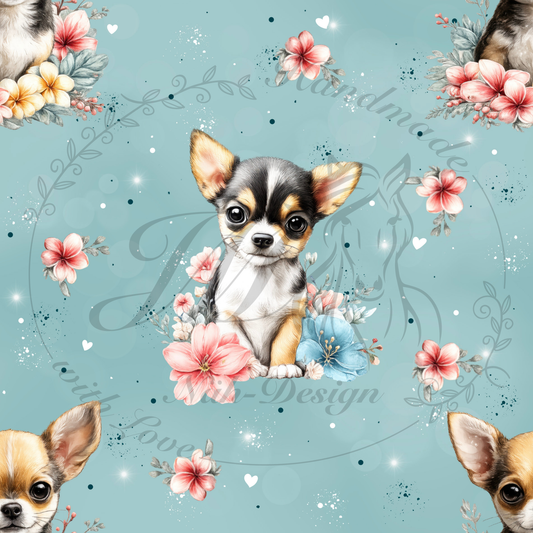 Lagerware - Cute Chihuahuas - Mint - Motivstoff - 0,55 Meter Bio Jersey