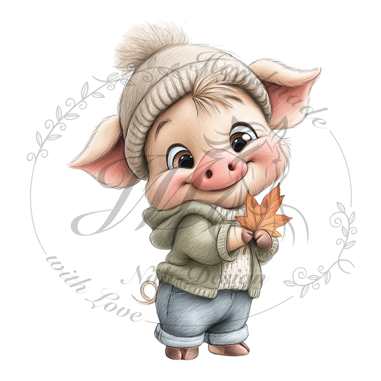 Bügelbild Herbst Schweinchen