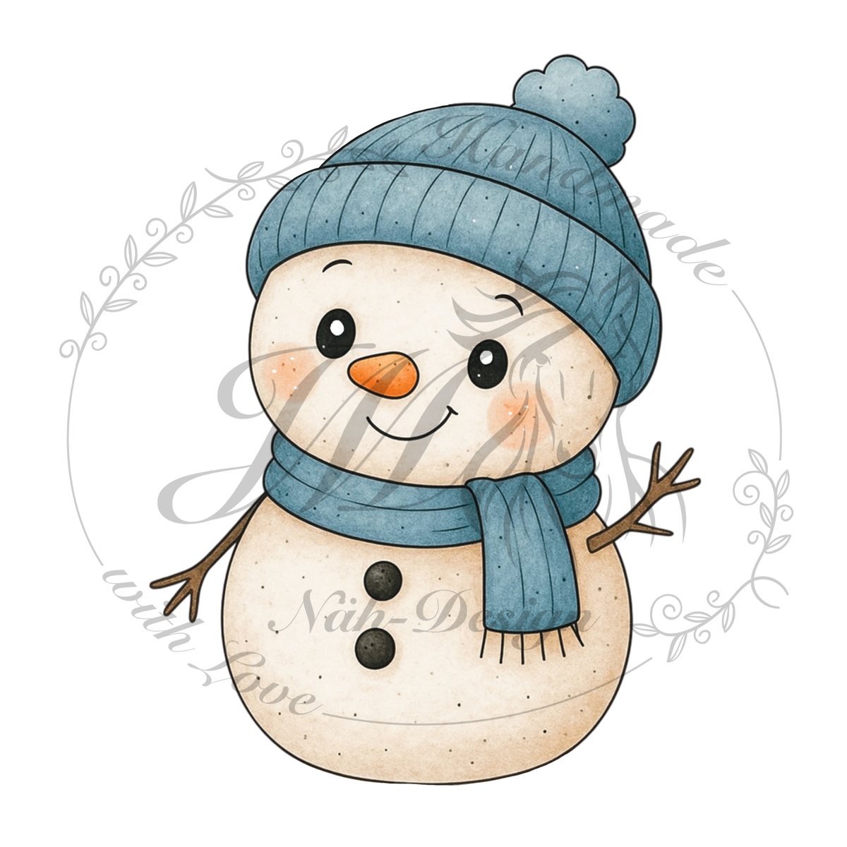 Bügelbild Schneemann Blau