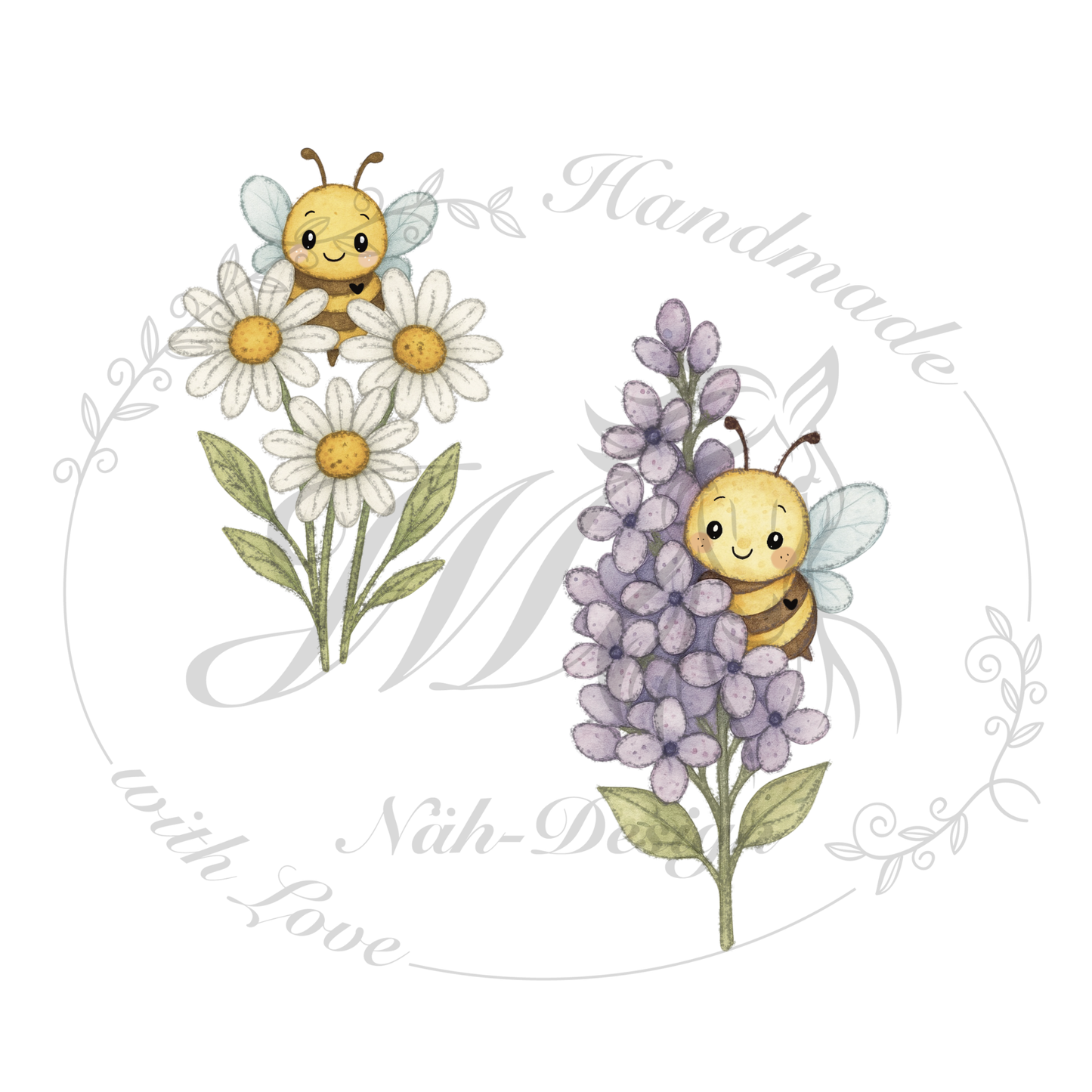 Bügelbild Blumenwiese mit Bienchen