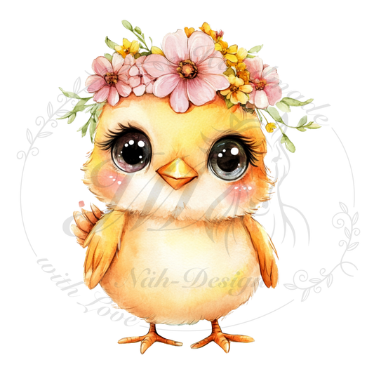 Bügelbild Blumenküken