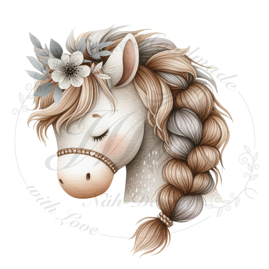 Bügelbild Blumen Pferdchen