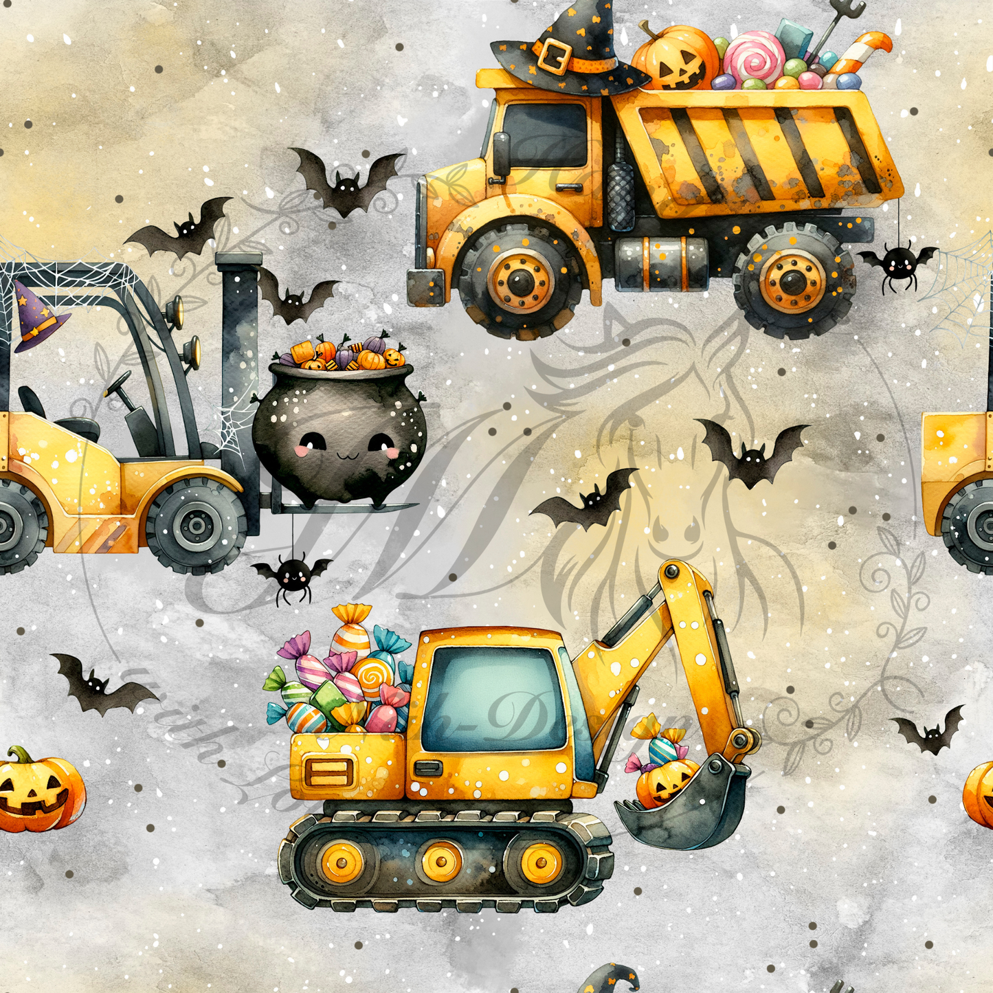 Lagerware - Halloween trucks - 0,45 Meter Bio French Terry