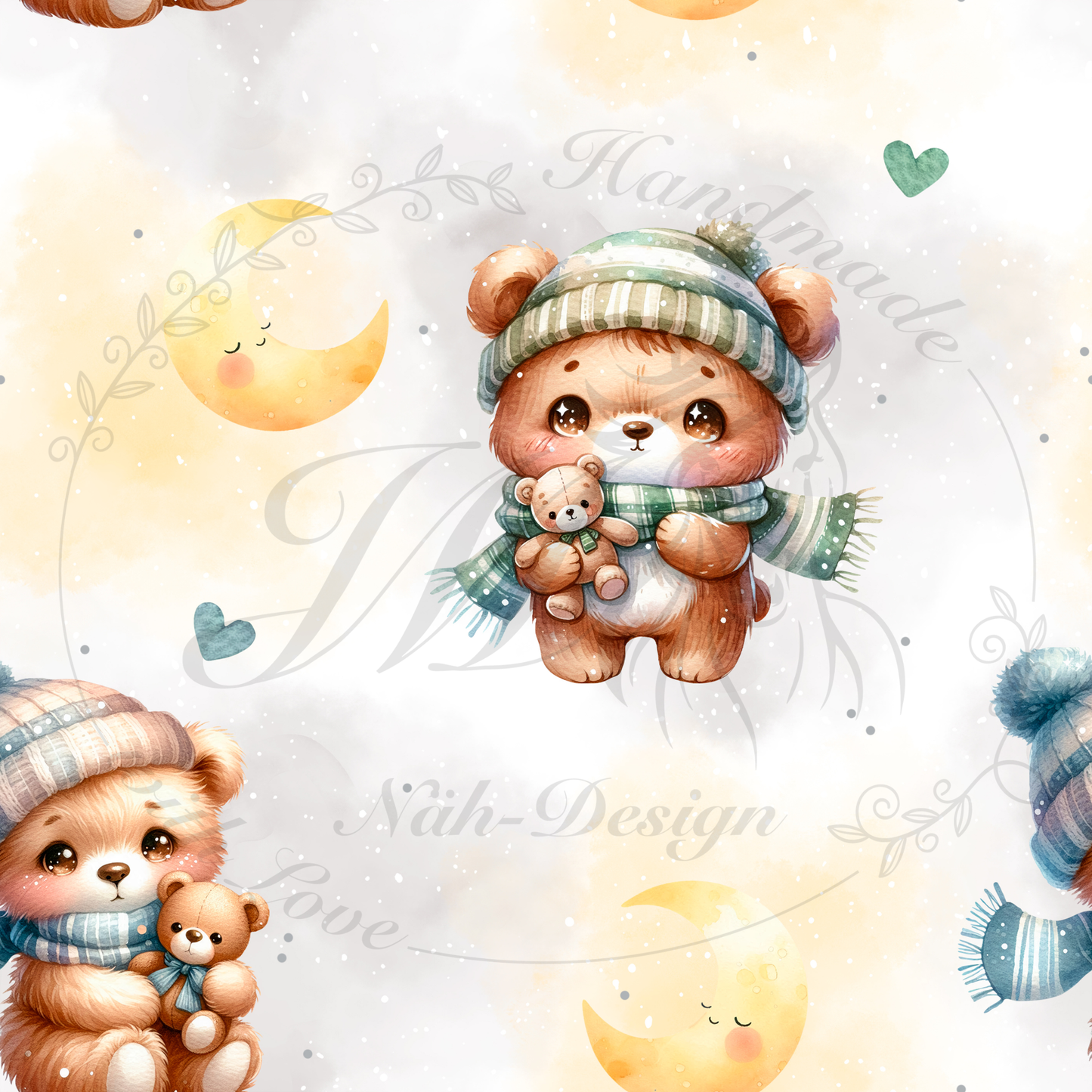 Lagerware - Cute boy bear - Grau Gelb - 0,5 Meter Bio Jersey