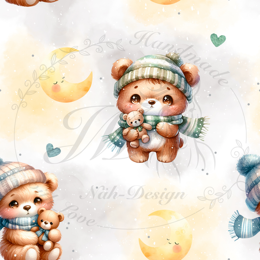 Lagerware - Cute boy bear - Grau Gelb - 0,5 Meter Bio Jersey