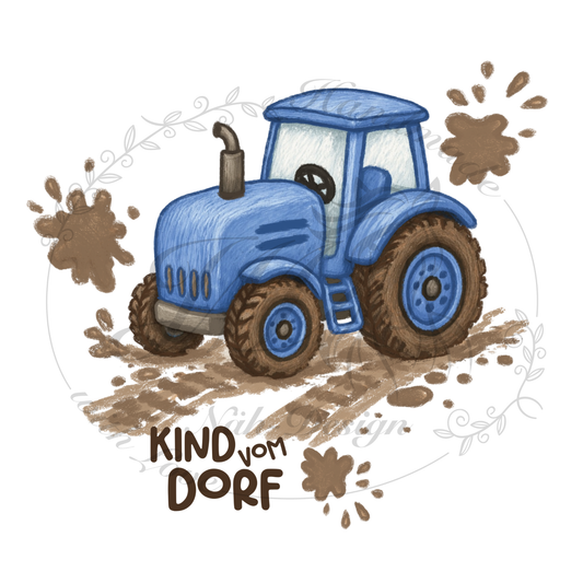Bügelbild Kind vom Dorf - Blau