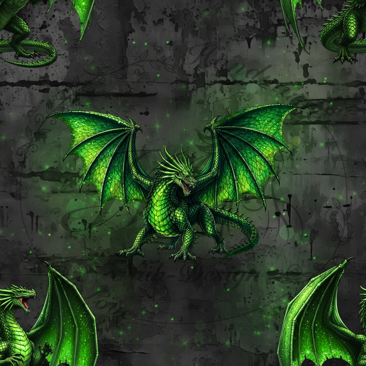 Lagerware - Green dragon - 1 Meter Bio French Terry