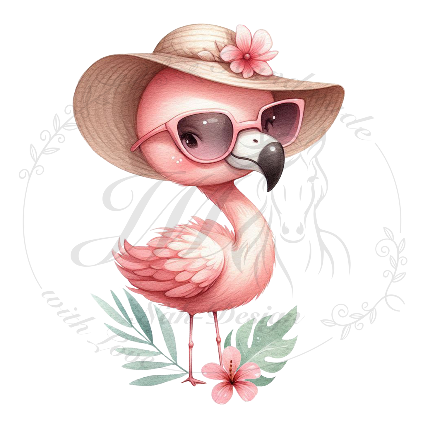 Bügelbild Blumen Flamingo