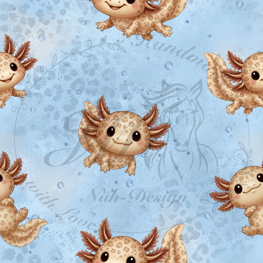Lagerware - Axolotl - Hellblau - 0,45 Meter Bio French Terry