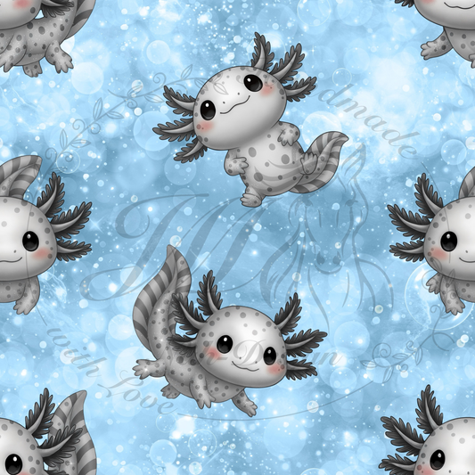 Lagerware - Axolotl - Blau Grau  - 0,45 Meter Bio Jersey