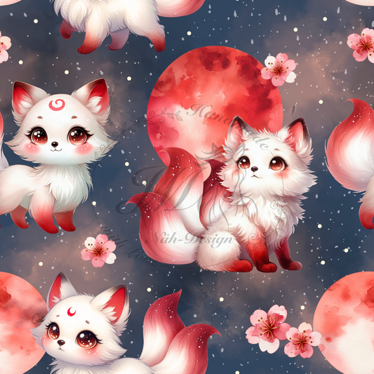 Lagerware - Kitsune Moonlight - Motivstoff - 0,5 Meter Bio Jersey