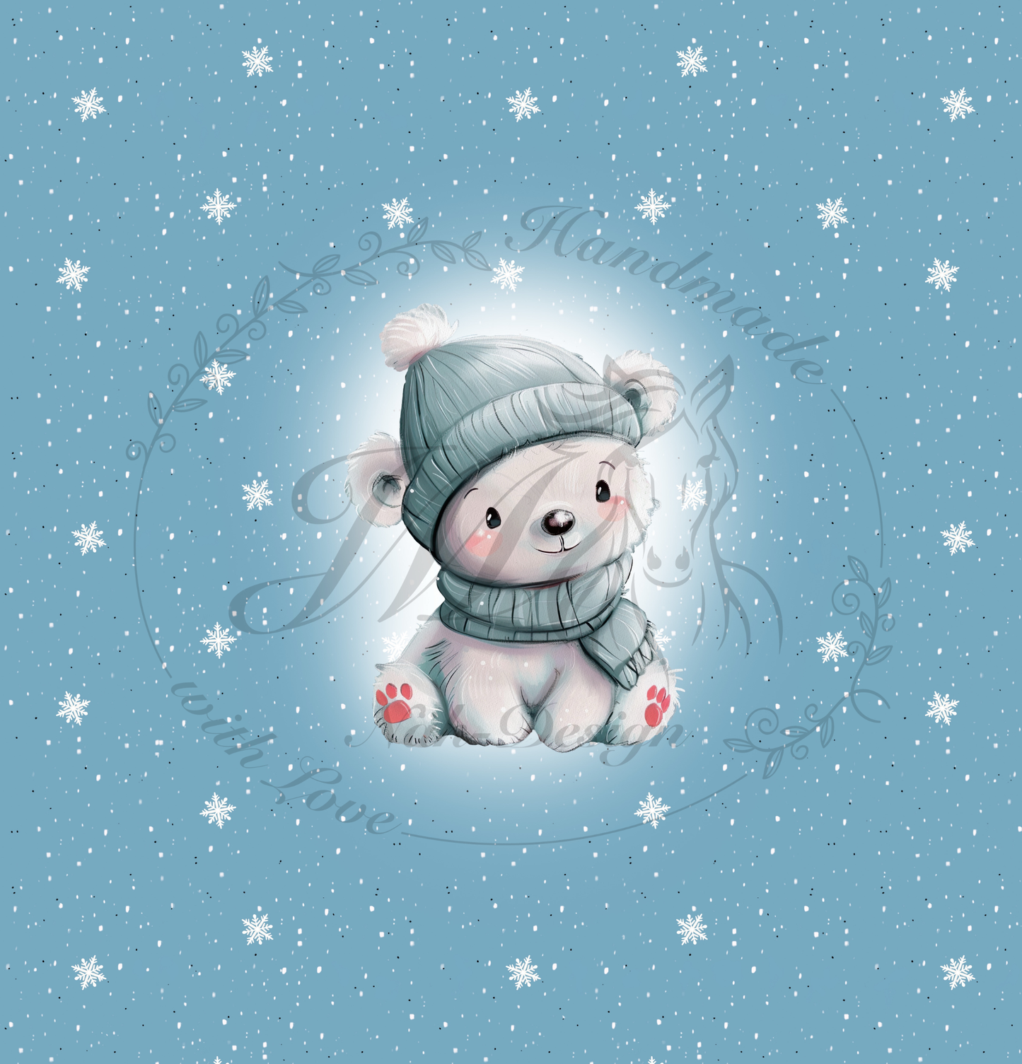 Lagerware - Kuschelbär im Schneeflockentanz - Panel ca. 50 x 48 cm - Bio French Terry